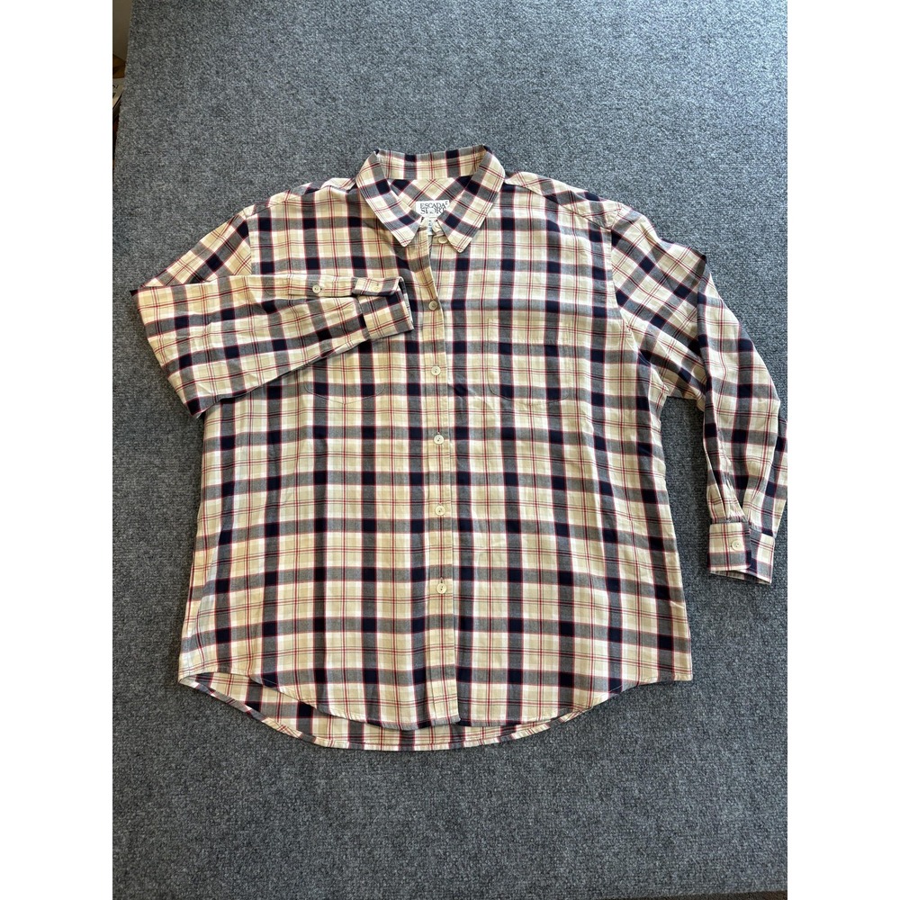 Escada Sport Shirt Womens XL Beige Plaid Collared Long Sleeve Button Up Cotton